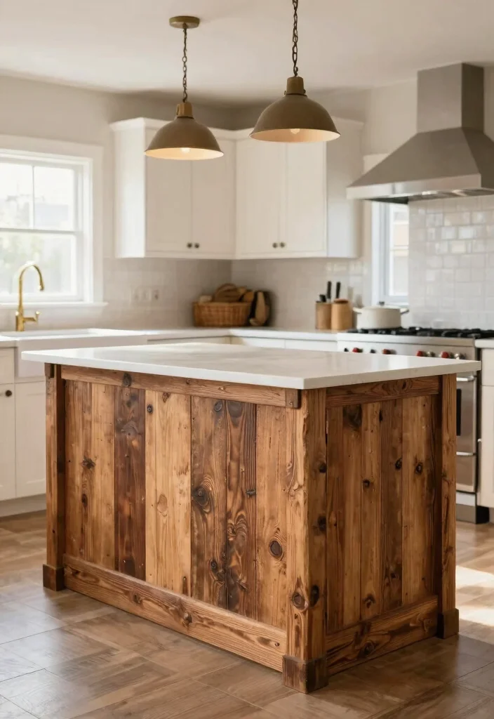 12 Kitchen Island Back Panel Ideas That Add Detail 1. Reclaimed Wood for Rustic Charm 0