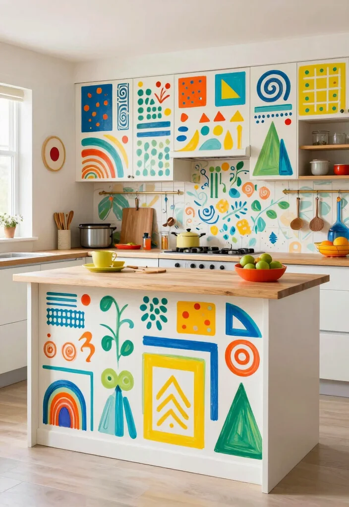 12 Kitchen Island Back Panel Ideas That Add Detail 10. Painted Patterns for Custom Creativity 0