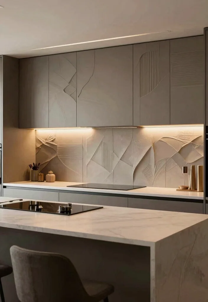 12 Kitchen Island Back Panel Ideas That Add Detail 12. 3D Wall Panels for Depth and Texture 0
