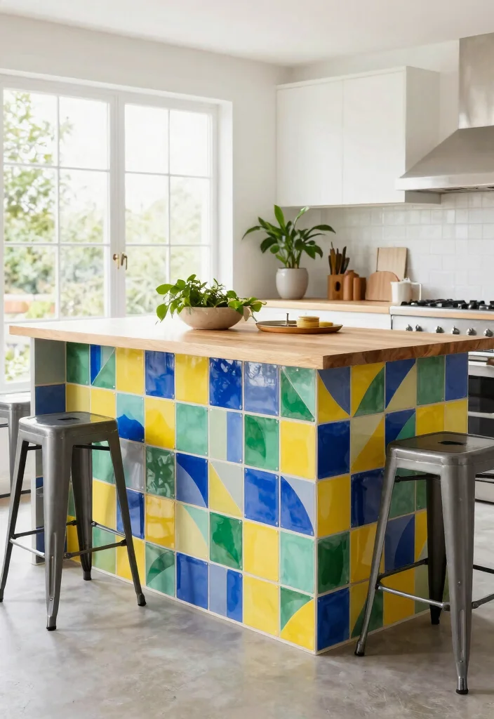 12 Kitchen Island Back Panel Ideas That Add Detail 3. Colorful Tile Patterns 0