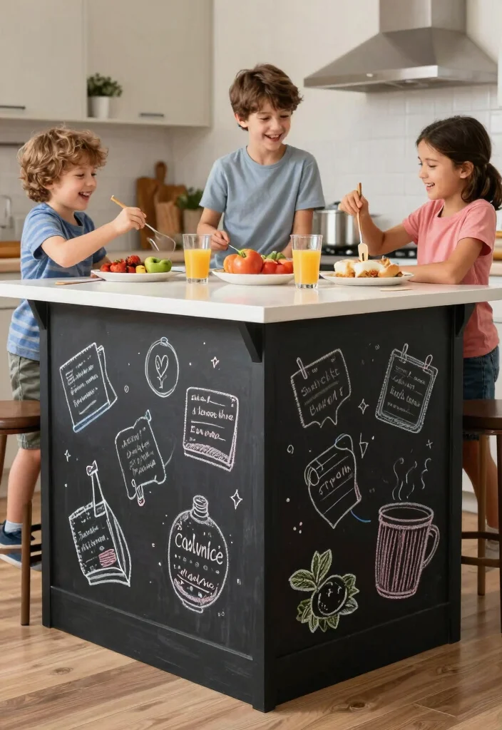 12 Kitchen Island Back Panel Ideas That Add Detail 5. Chalkboard Paint for a Fun Twist 0