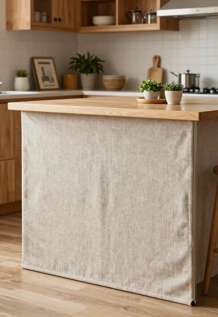 12 Kitchen Island Back Panel Ideas That Add Detail 7. Textured Fabrics for a Unique Touch 0
