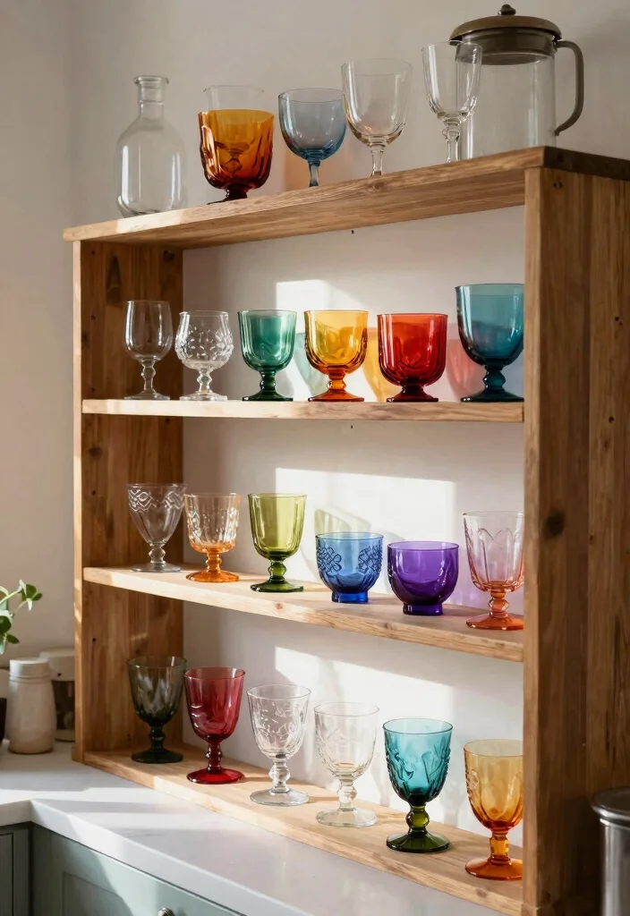 12 Kitchen Shelf Decor Ideas That Look Pinterest Perfect 10. Colorful Glassware 0