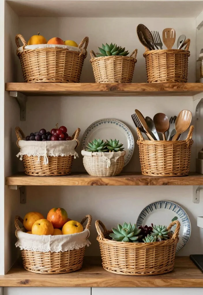 12 Kitchen Shelf Decor Ideas That Look Pinterest Perfect 5. Stylish Baskets 0