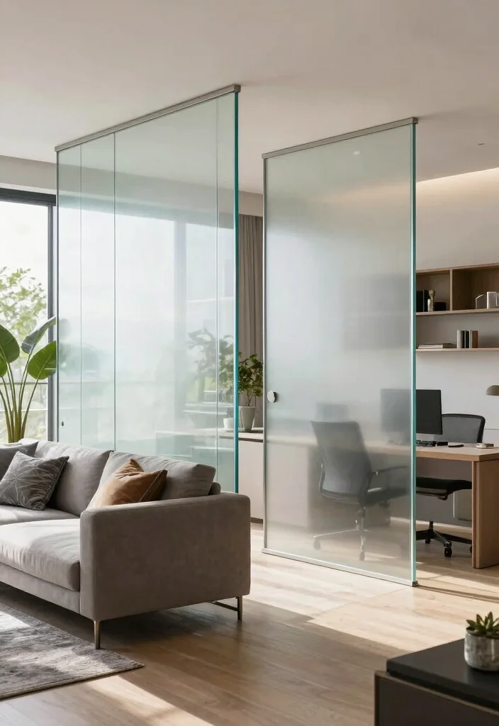 12 Living Room Partition Ideas That Define Zones 4. Glass Partitions for a Modern Touch 0