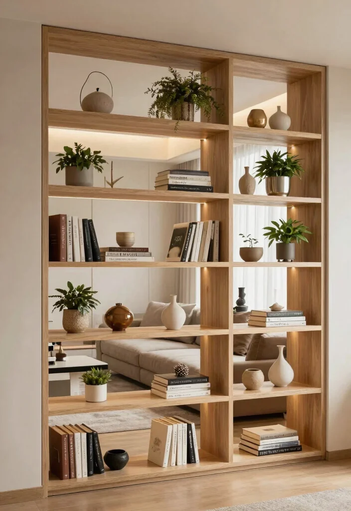 12 Living Room Partition Ideas That Define Zones 8. Built In Shelving Units 0