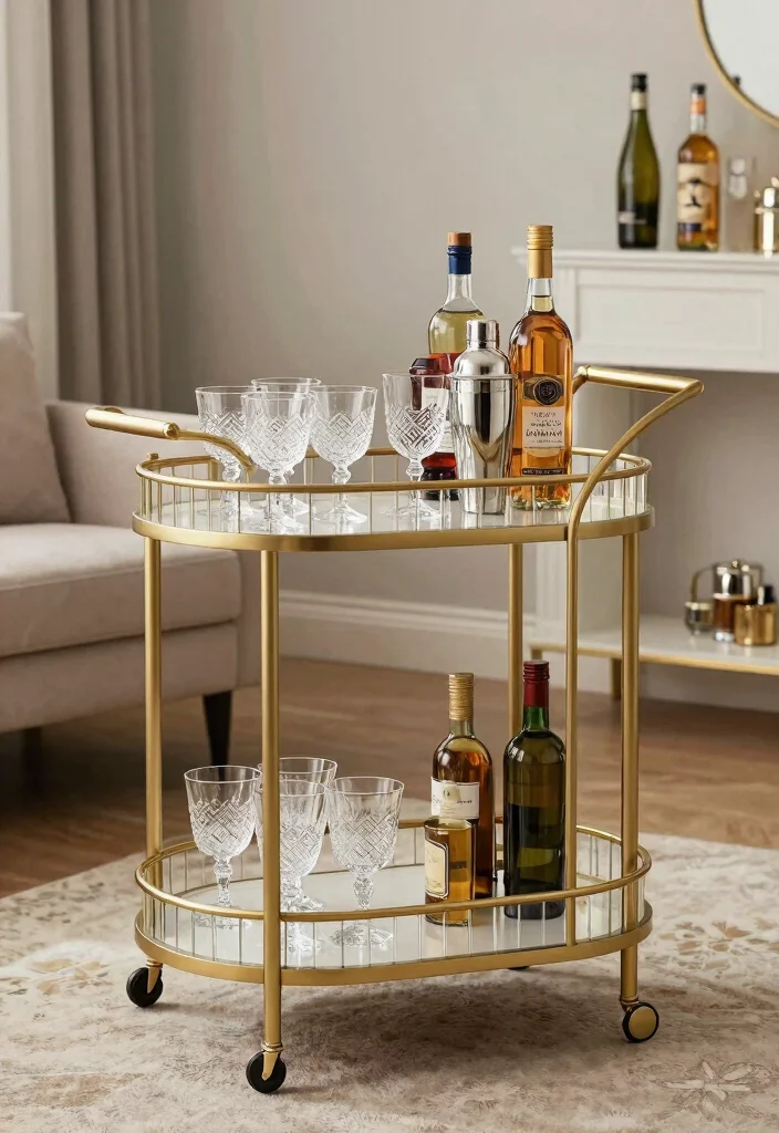 12 Living Room Seating Ideas for Flexible Layouts 10. Bar Carts as Make Shift Seating 0