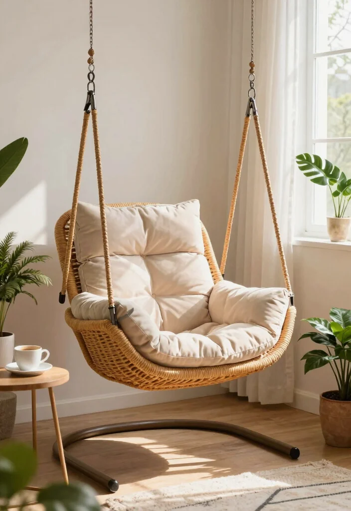 12 Living Room Seating Ideas for Flexible Layouts 5. Swing Chairs for a Quirky Touch 0