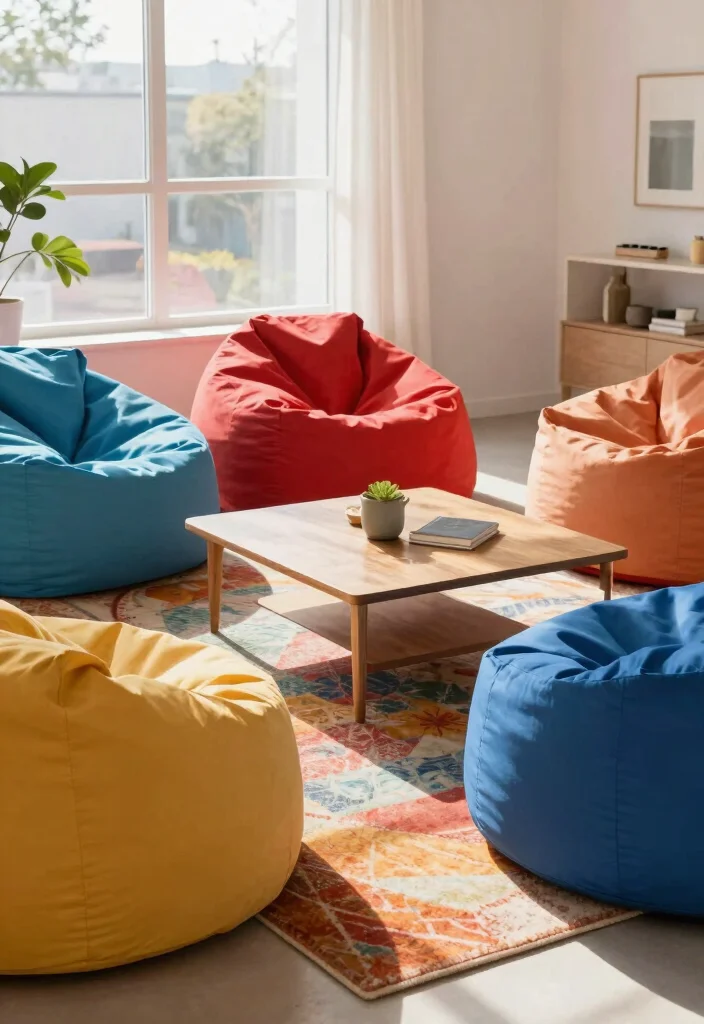 12 Living Room Seating Ideas for Flexible Layouts 9. Bean Bags for Casual Vibes 0