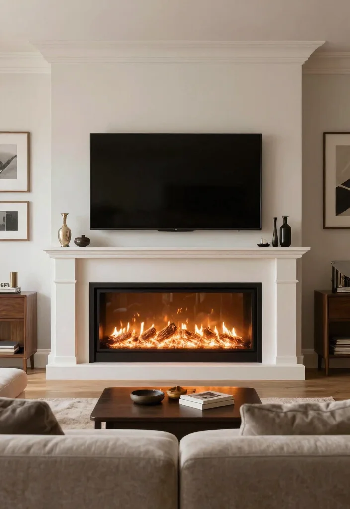 12 Living Room TV Ideas That Look Built In 10. Elegant Wall Mounted Fireplaces with TV 0