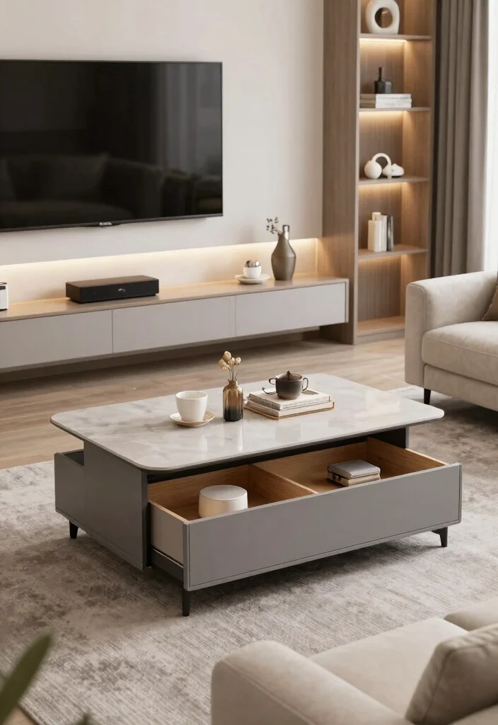 12 Living Room TV Ideas That Look Built In 6. Multi functional Furniture with Built In TV 0