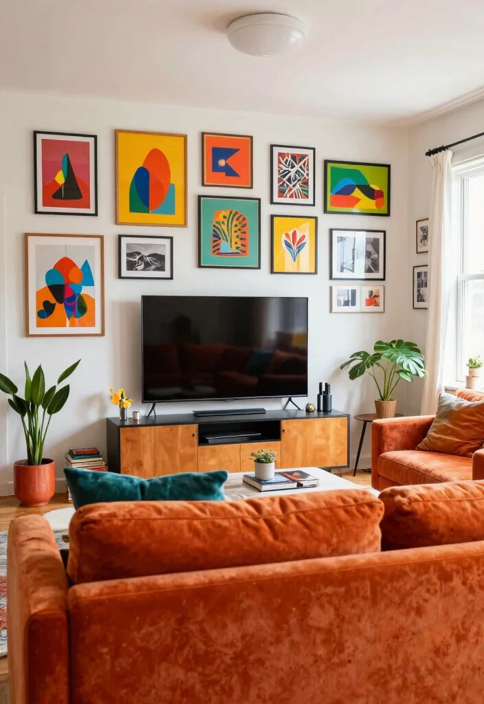 12 Living Room TV Ideas That Look Built In 9. Colorful Accents Around the TV 0