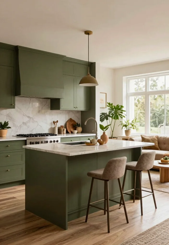 12 Olive Kitchen Ideas That Feel Warm Earthy and On Trend 10. Open Concept Olive Kitchens 0
