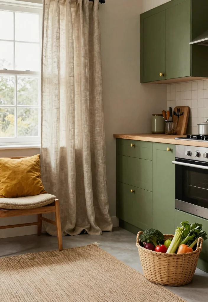 12 Olive Kitchen Ideas That Feel Warm Earthy and On Trend 4. Earthy Textiles and Fabrics 0