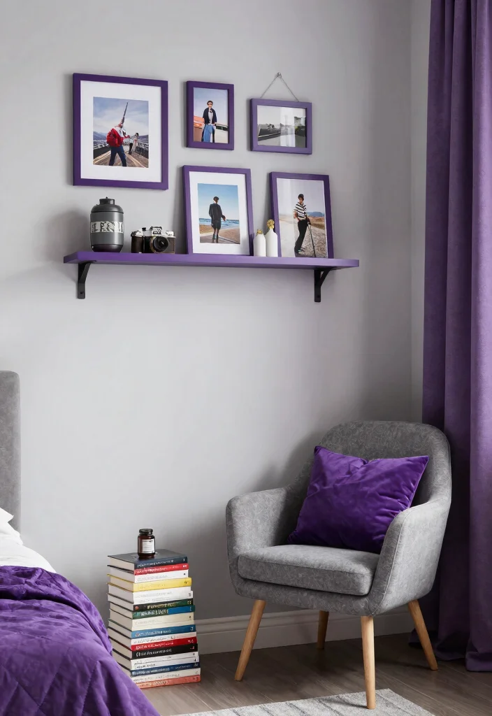 12 Purple and Gray Bedroom Ideas with Soft Moody Vibes 12. Personal Touches 0