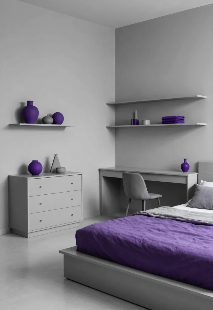 12 Purple and Gray Bedroom Ideas with Soft Moody Vibes 5. Minimalist Furniture Choices 0