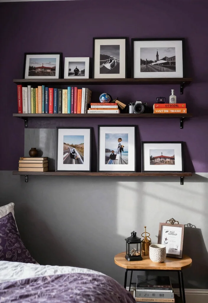 12 Purple and Grey Bedroom Ideas with Soft Drama 11. Personal Touches 0