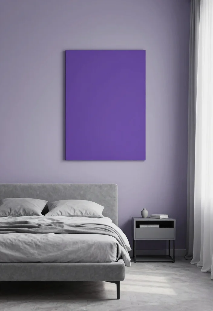 12 Purple and Grey Bedroom Ideas with Soft Drama 12. Minimalist Approach 0