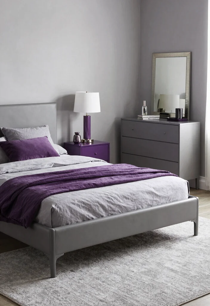12 Purple and Grey Bedroom Ideas with Soft Drama 3. Elegant Grey Furniture 0