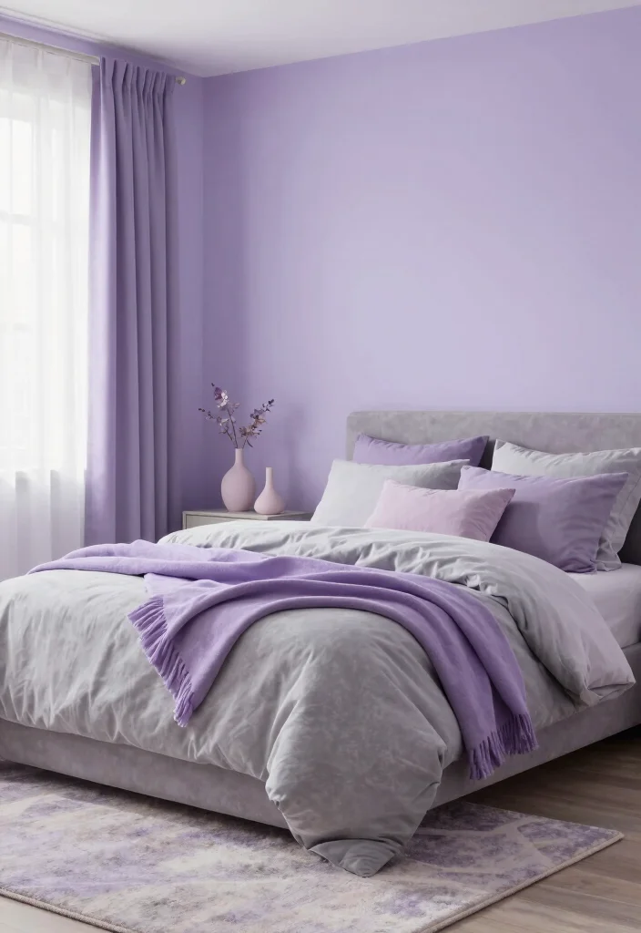 12 Purple and Grey Bedroom Ideas with Soft Drama 5. Soft Color Palettes 0