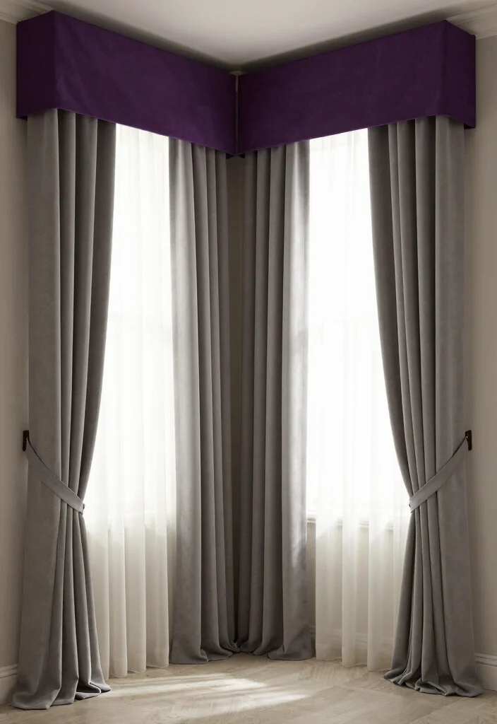 12 Purple and Grey Bedroom Ideas with Soft Drama 9. Elegant Drapery Choices 0