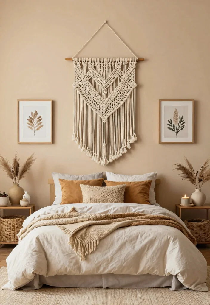 12 Small Aesthetic Bedroom Ideas That Feel Cozy and Calm 5. Bohemian Wall Hangings 0
