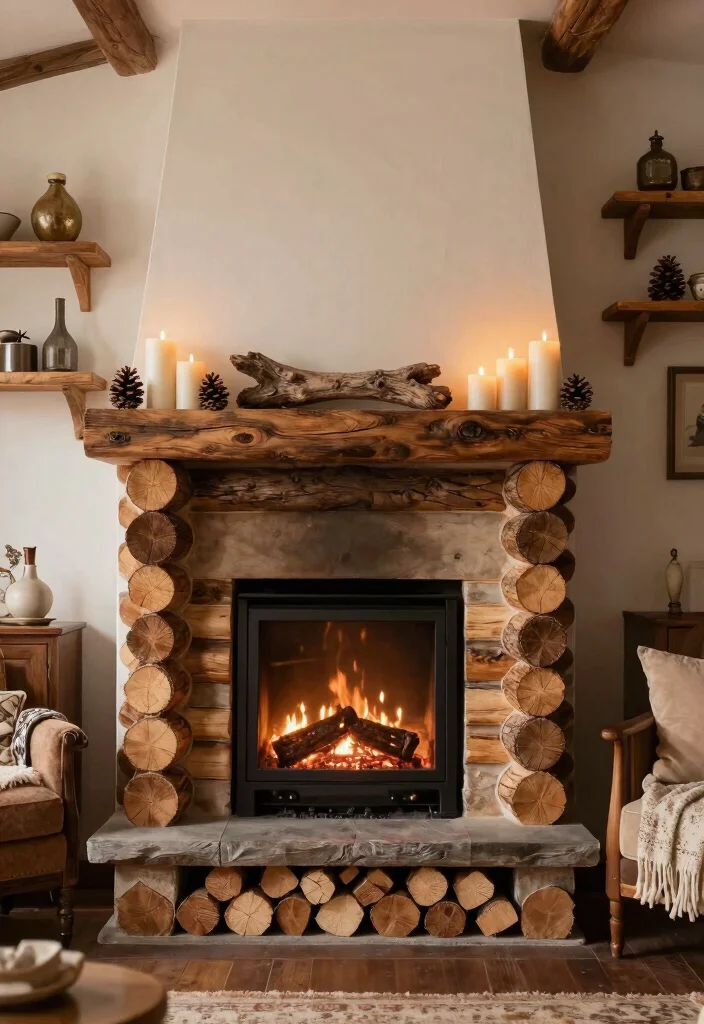 12 Small Living Room Ideas with a Cozy Fireplace 1. Rustic Log Fireplaces 0