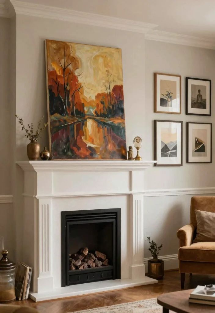 12 Small Living Room Ideas with a Cozy Fireplace 10. Incorporating Artwork Above the Fireplace 0