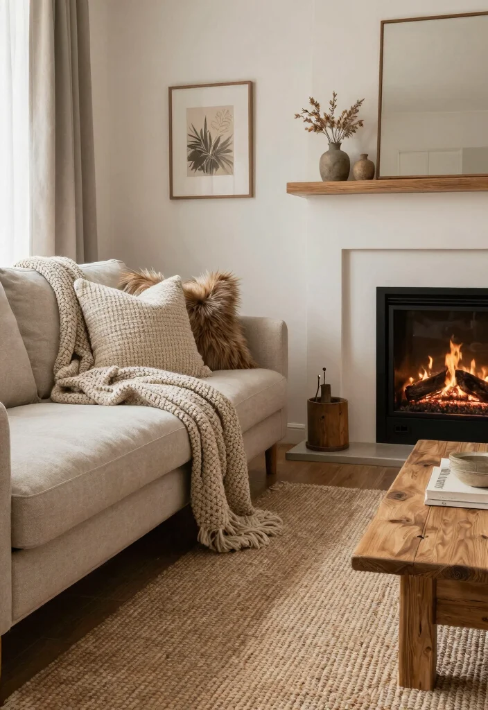 12 Small Living Room Ideas with a Cozy Fireplace 9. Textured Decor for Warmth 0