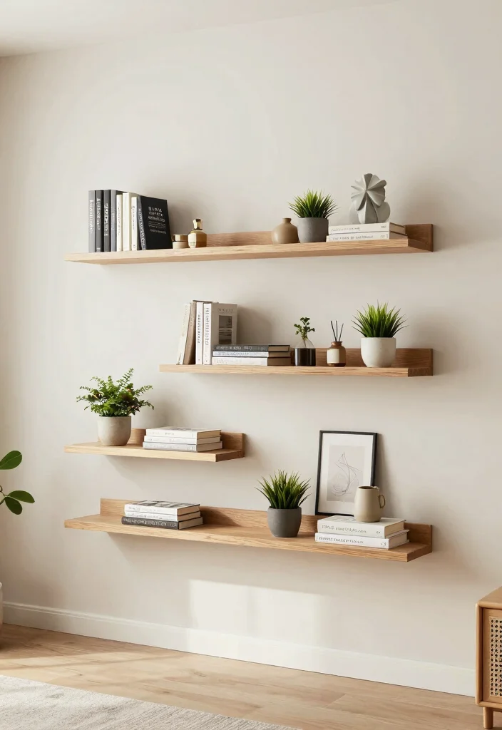 12 Small Modern Living Room Ideas That Feel Open 4. Floating Shelves 0