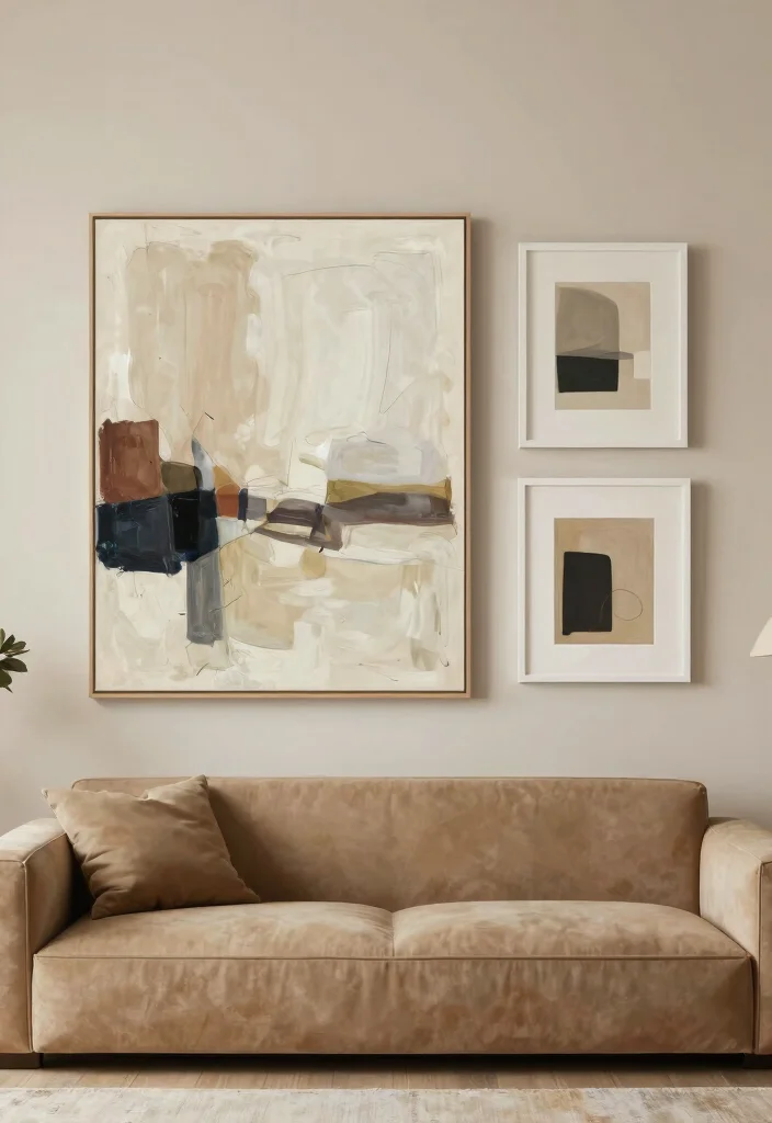 12 Tan Living Room Ideas That Feel Warm and Calm 10. Incorporating Artwork 0
