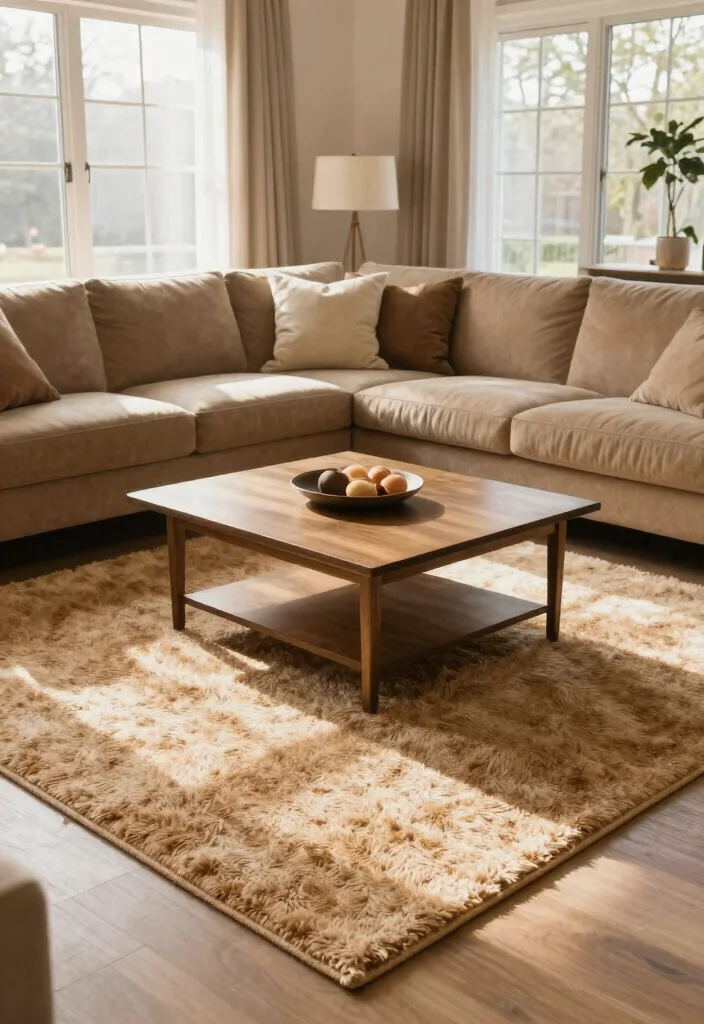 12 Tan Living Room Ideas That Feel Warm and Calm 9. Tan Rugs for Comfort 0
