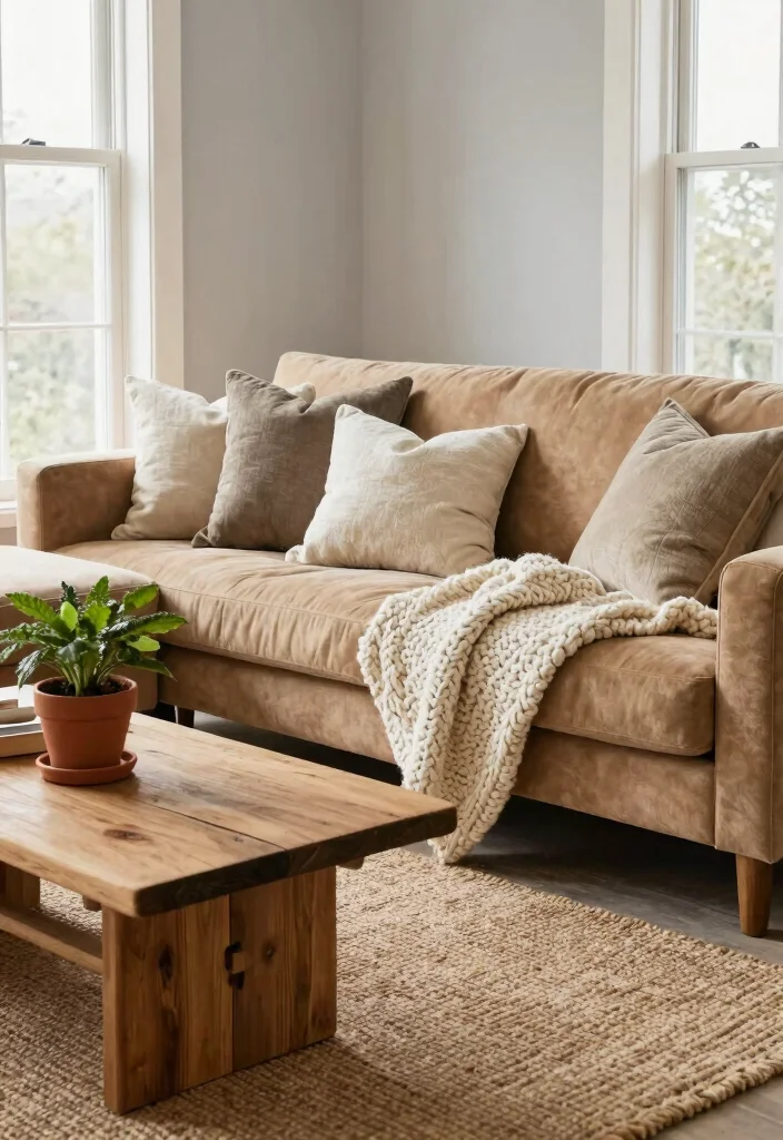 12 Tan Sofa Living Room Ideas That Style Easily 1. Layered Textures for Depth 0
