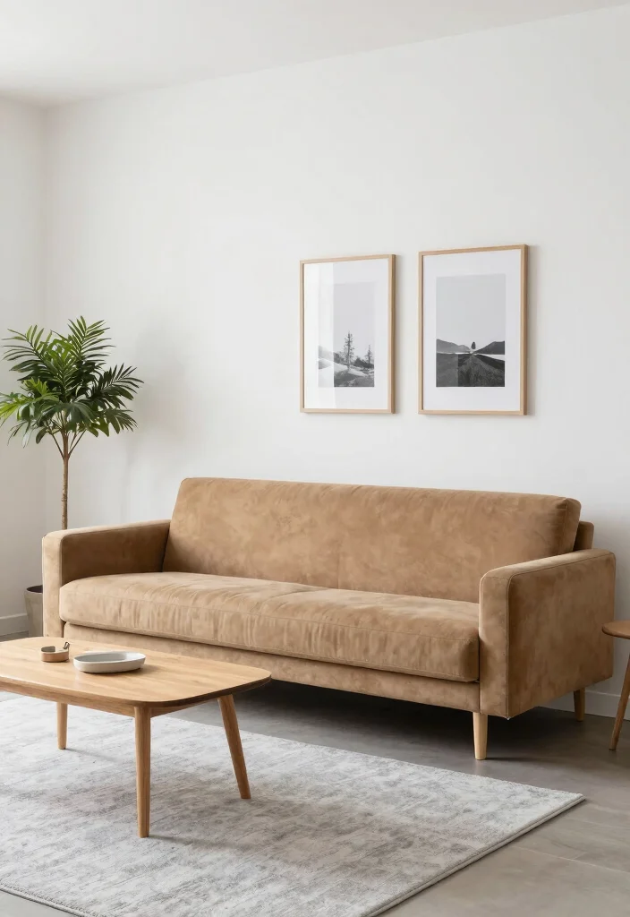 12 Tan Sofa Living Room Ideas That Style Easily 2. Scandinavian Minimalism Meets Cozy Accents 0
