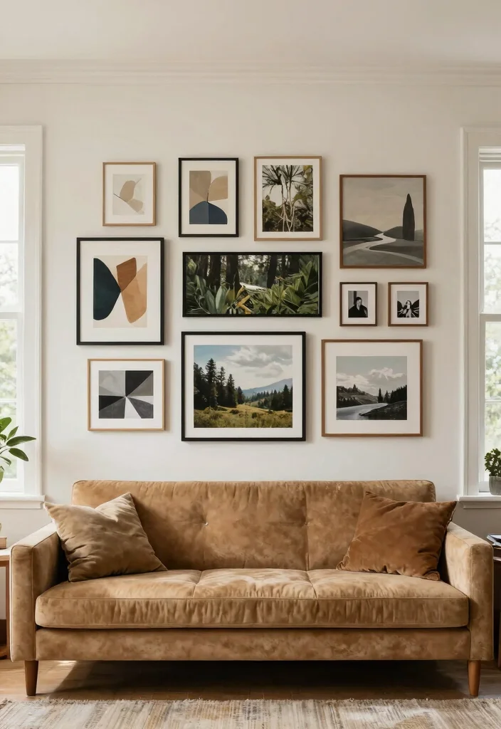 12 Tan Sofa Living Room Ideas That Style Easily 7. Integrate Artful Elements 0