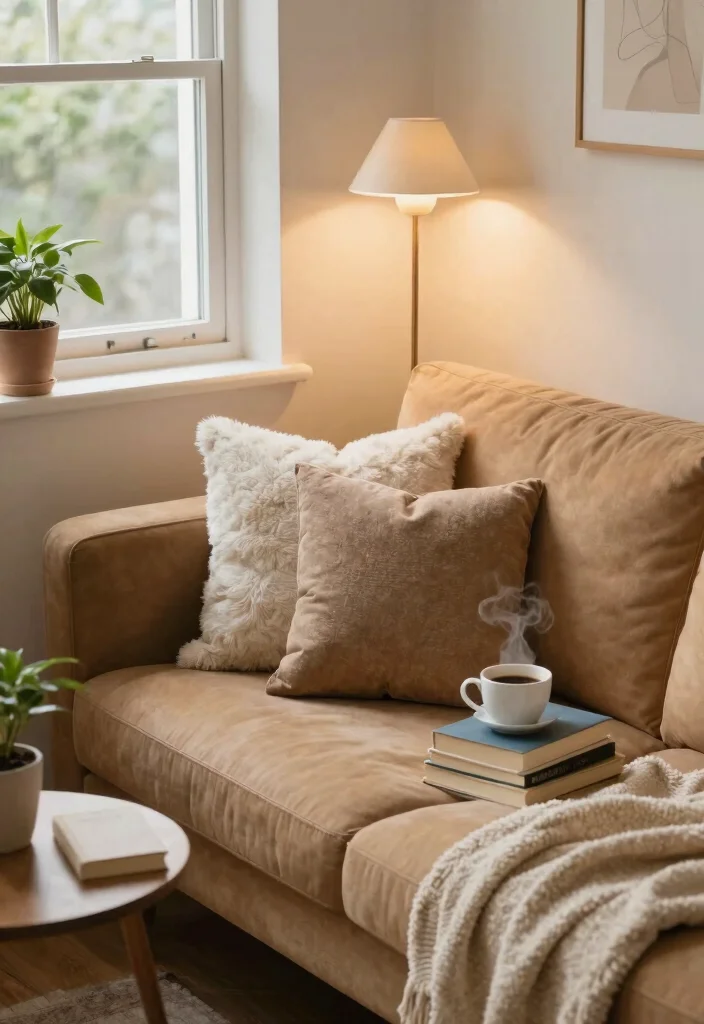 12 Tan Sofa Living Room Ideas That Style Easily 8. Cozy Nooks with Tan Sofas 0