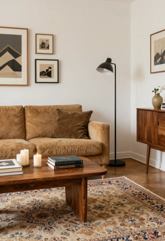 12 Tan Sofa Living Room Ideas That Style Easily 9. Balance Between Modern and Vintage 0