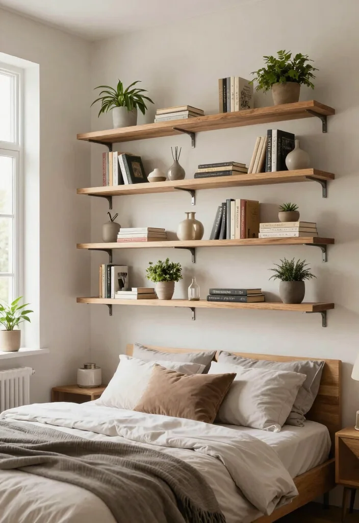 14 Bedroom Wall Ideas That Instantly Transform the Space 8. Floating Shelves 0