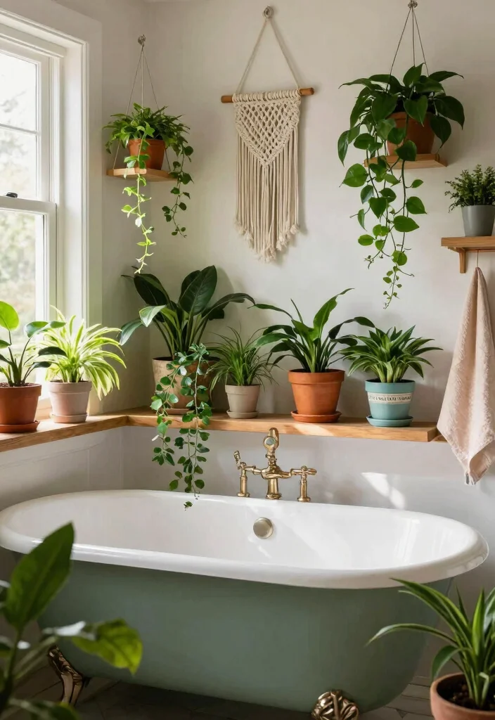 14 Bohemian Bathroom Decor Ideas Full of Color and Free Spirit 6. Plant Life 0