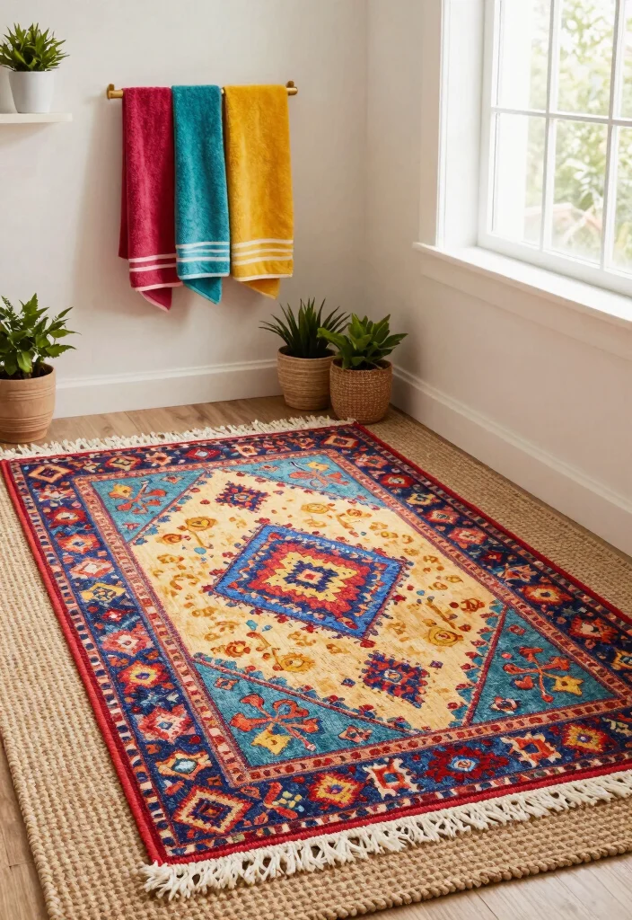 14 Bohemian Bathroom Decor Ideas Full of Color and Free Spirit 9. Colorful Rugs 0