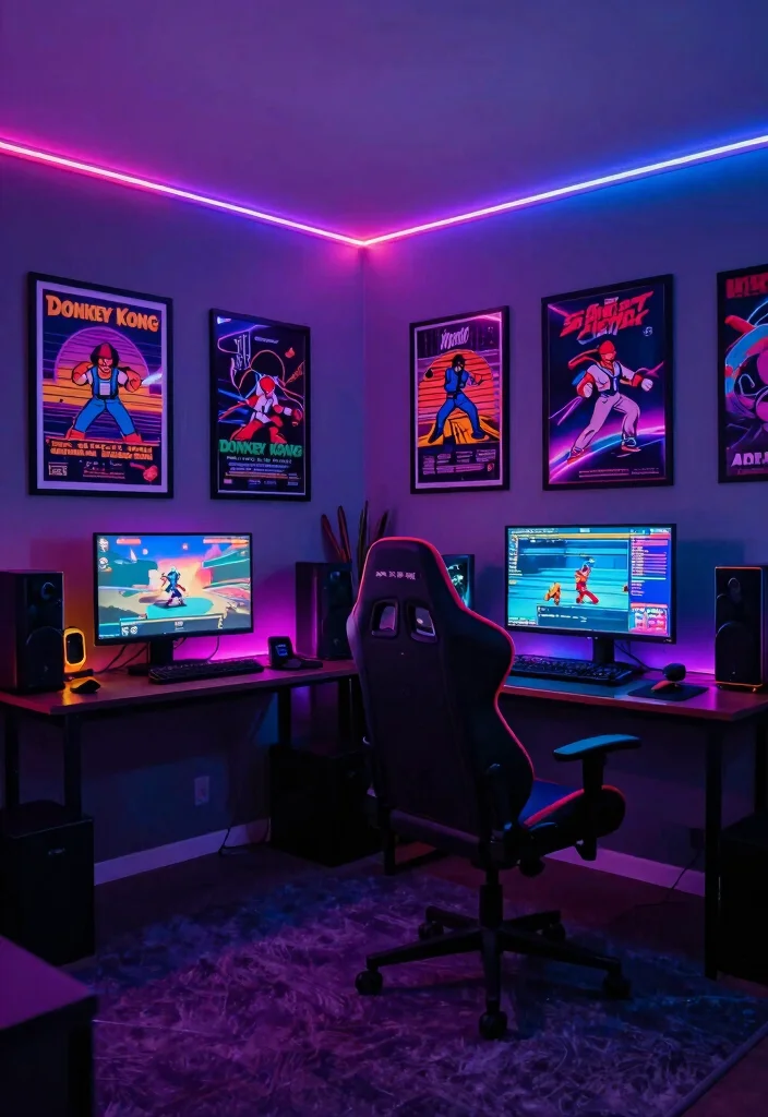 14 Gaming Bedroom Ideas That Feel Immersive and Stylish 1. Neon Lights and Posters Galore 0