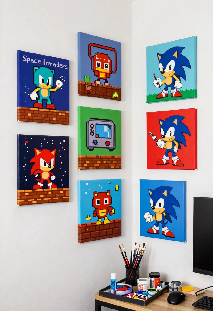 14 Gaming Bedroom Ideas That Feel Immersive and Stylish 2. DIY Retro Gaming Art 0