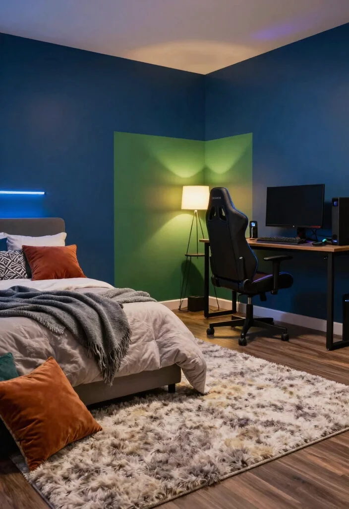 14 Gaming Bedroom Ideas That Feel Immersive and Stylish 4. Layered Textures and Colors 0