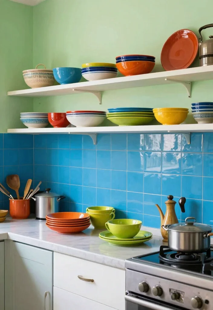 14 Kerala Style Kitchen Work Area Ideas That Feel Practical and Airy 5. Colorful Accents 0