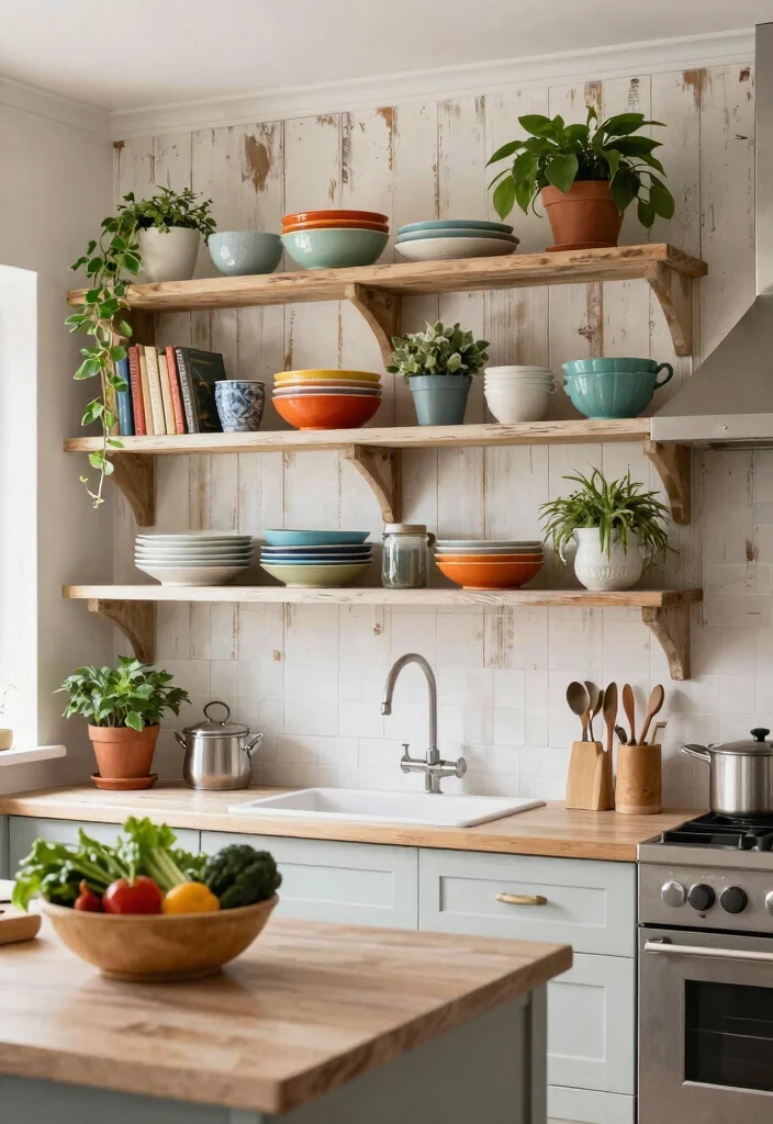 14 Kitchen Accent Wall Ideas That Add Instant Character 6. Open Shelving with Decorative Displays 0