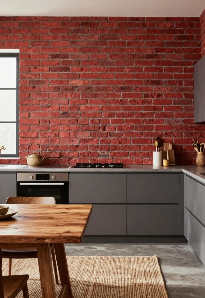 14 Kitchen Accent Wall Ideas That Add Instant Character 7. Faux Brick Wall 0