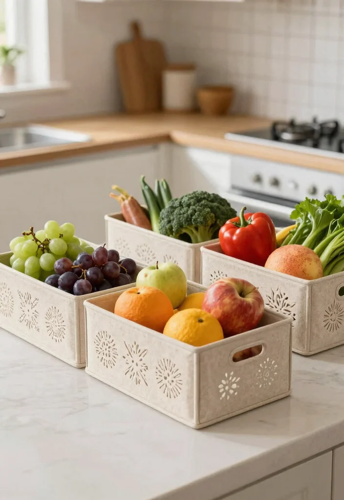 14 Kitchen Cabinet Storage Ideas That Hide the Mess 13. Decorative Open Bins 0