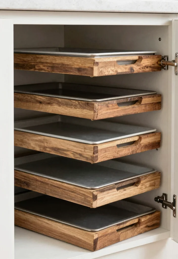 14 Kitchen Cabinet Storage Ideas That Hide the Mess 4. Vertical Dividers for Baking Sheets 0