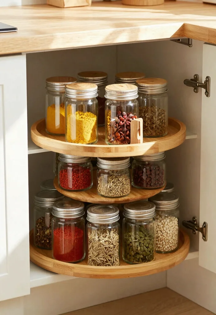 14 Kitchen Cabinet Storage Ideas That Hide the Mess 9. Lazy Susans for Corner Cabinets 0