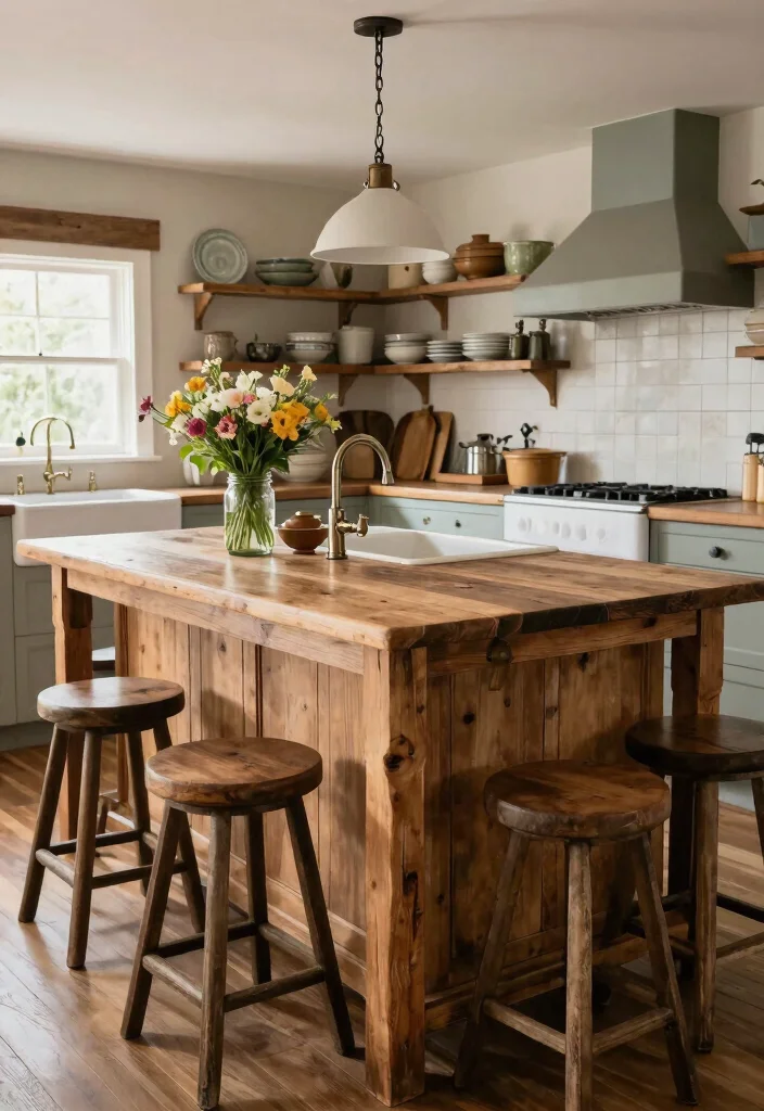14 Kitchen Ideas with an Island for Better Flow 6. Rustic Farmhouse Islands 0